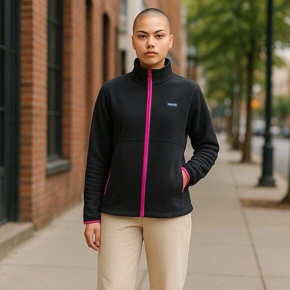 Lands End Grid Fleece Zip Up Jacket Womens M Gorpcore Hiking Outdoor Thermal - Picture 1 of 13